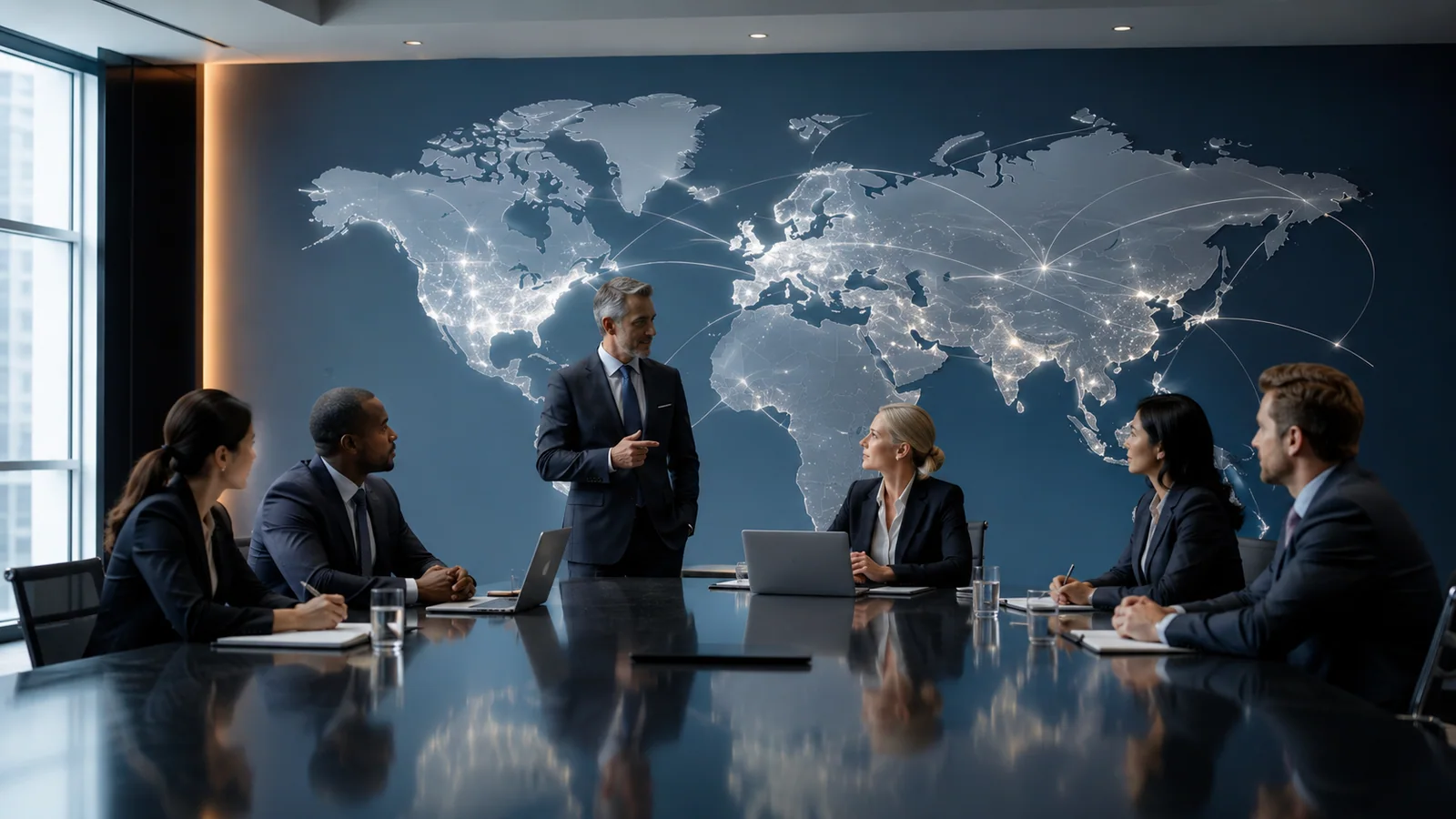 Profesionales reunidos en una sala corporativa